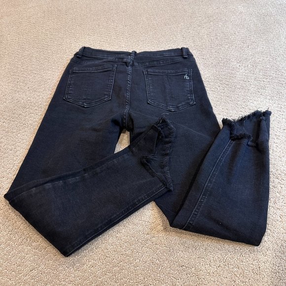 Rag & Bone Jeans Capri Mid Rise Skinny Destroyed Step Hem Black Hampton Size 27 - Picture 15 of 16